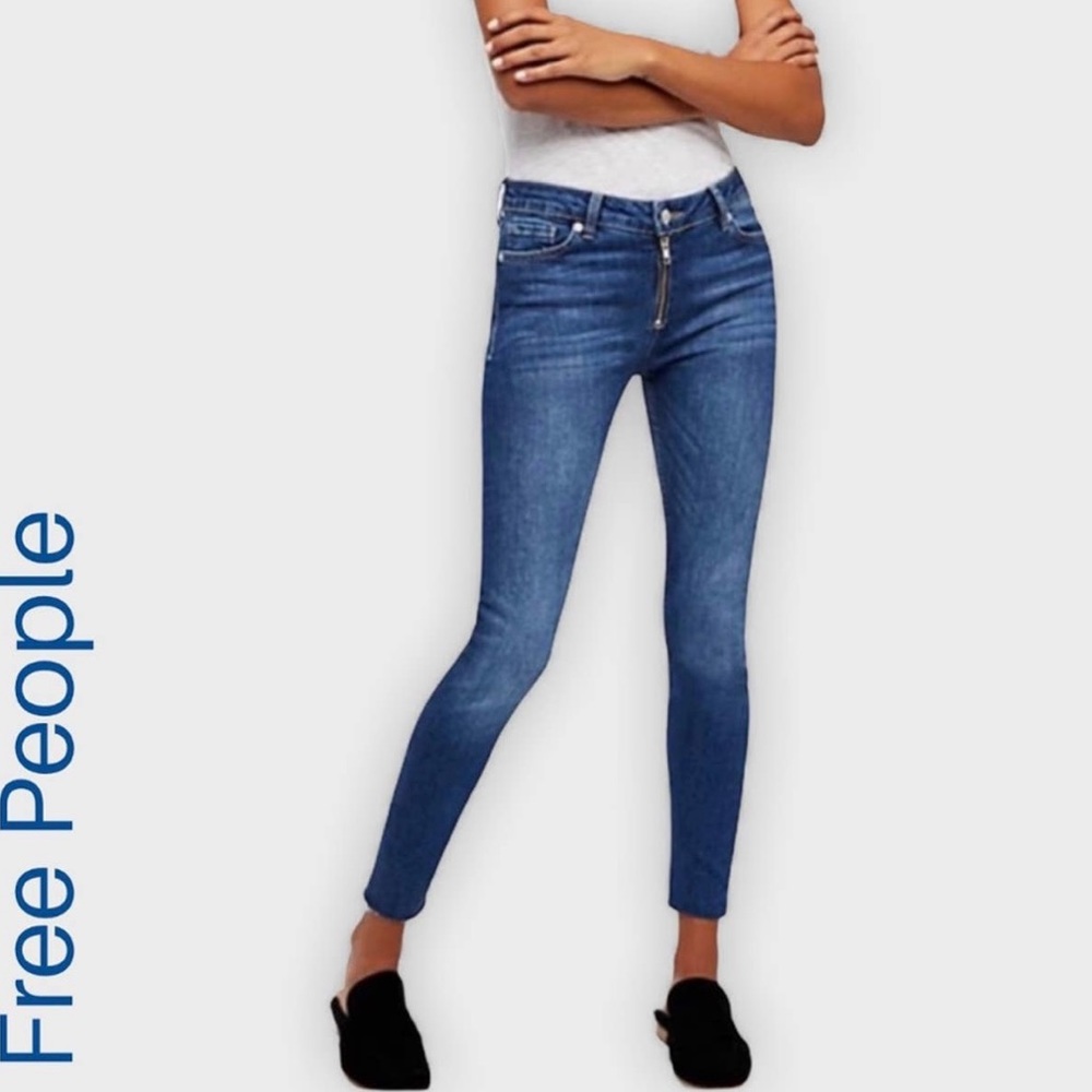 Free People Zip Me Up Skinny Jeans exposed zipper raw hem size 29